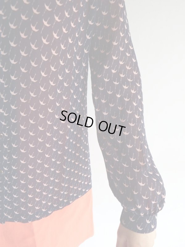 画像6: ★未使用鳥さん柄のレトロブラウスK