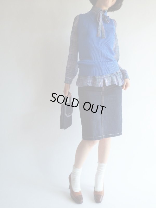 画像5: ★未使用*2wayレトロ格子ラインブラウス