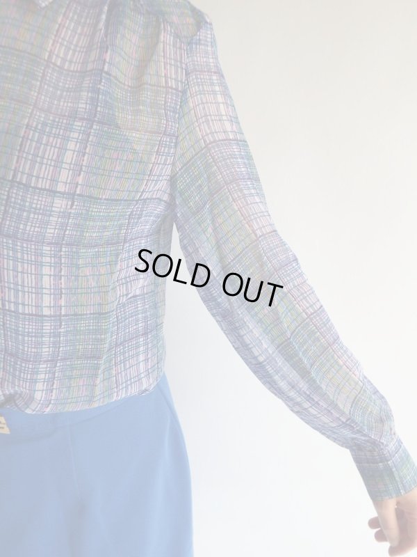 画像3: ★未使用*2wayレトロ格子ラインブラウス