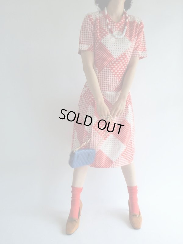 画像3: ★お仕立て品*赤×白幾何学モダンワンピ