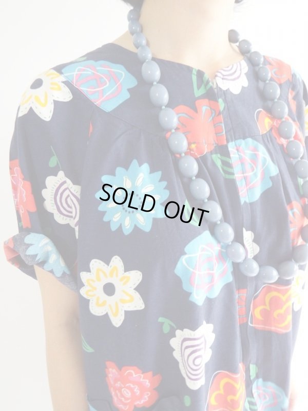 画像5: ★紺地にお花ちゃんのコットンワンピ