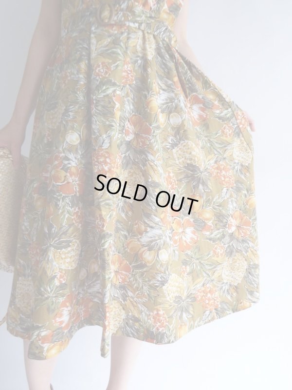 画像8: ★未使用*パイナップルや木の実、お花柄コットンワンピ