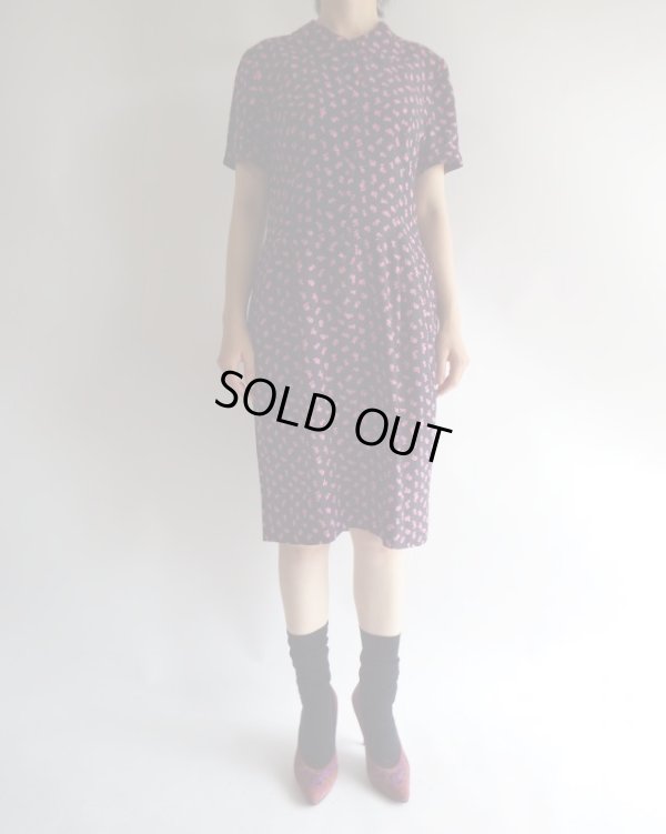 画像3: ★Italy製*紺地にドットと花柄のシルクワンピ
