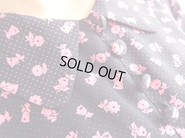 画像7: ★Italy製*紺地にドットと花柄のシルクワンピ