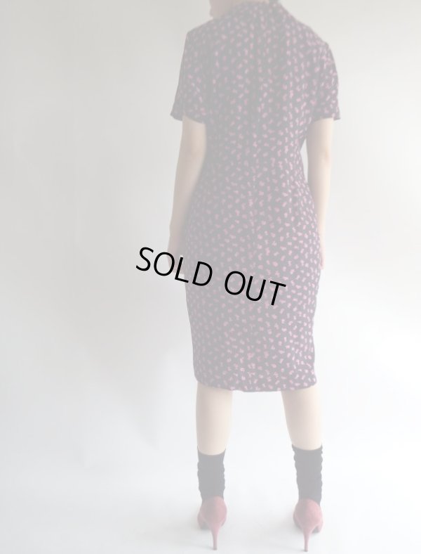 画像5: ★Italy製*紺地にドットと花柄のシルクワンピ