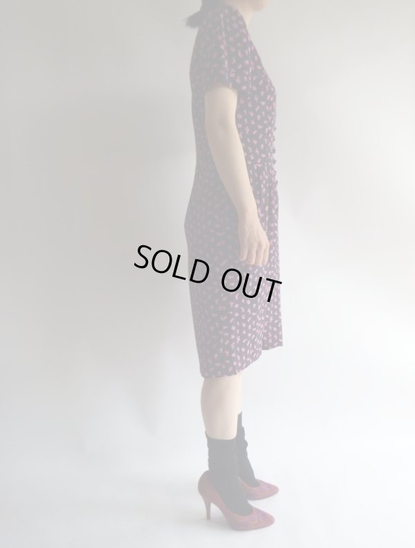 画像4: ★Italy製*紺地にドットと花柄のシルクワンピ