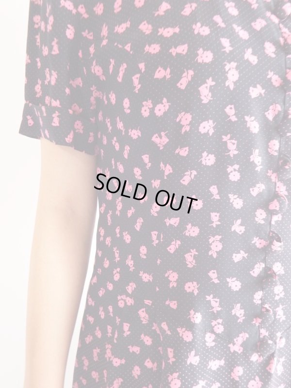 画像8: ★Italy製*紺地にドットと花柄のシルクワンピ