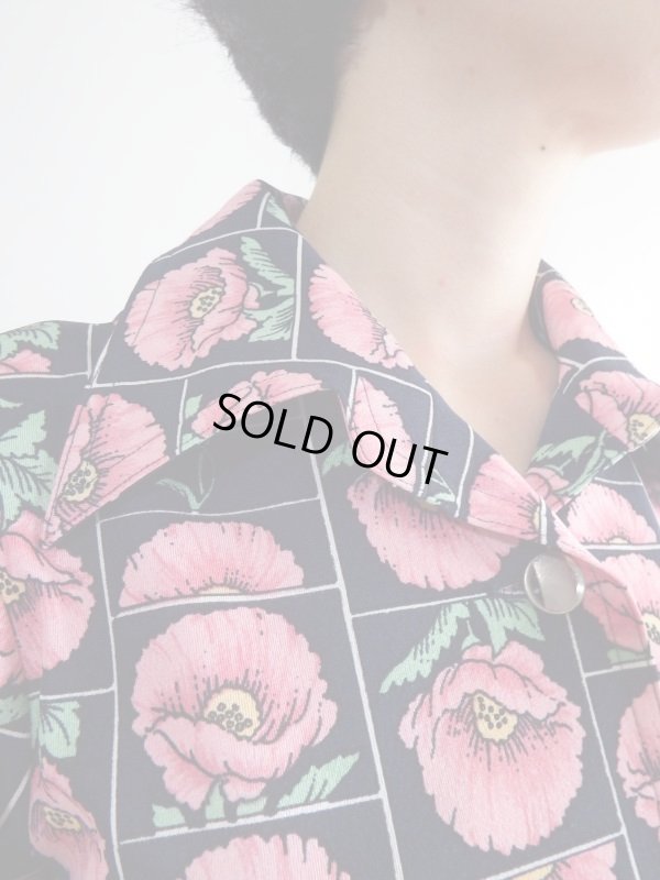 画像6: ★お仕立て品*紺地にレトロなお花柄ワンピ