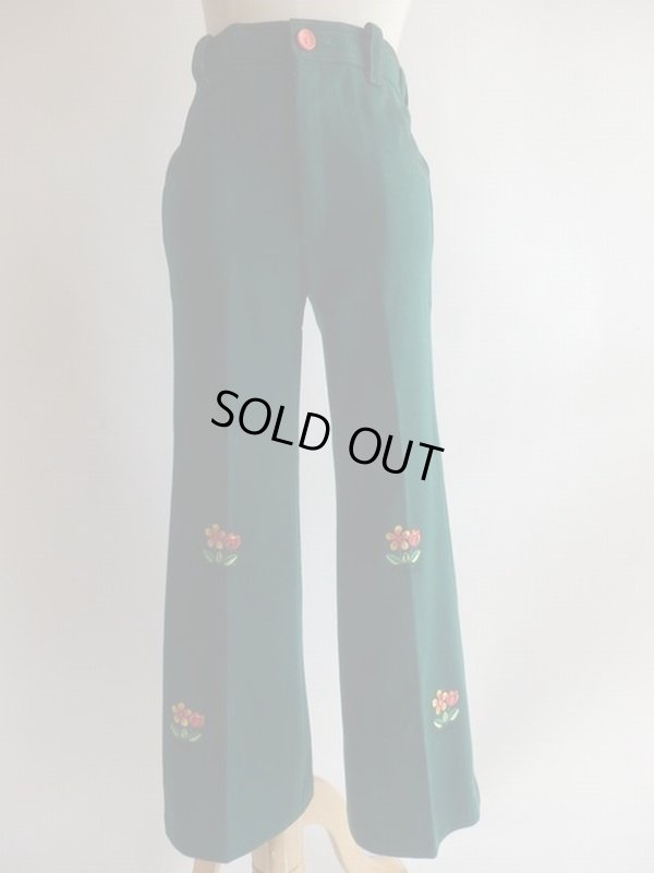 画像3: グリーン色お花刺繍入りレトロパンツ