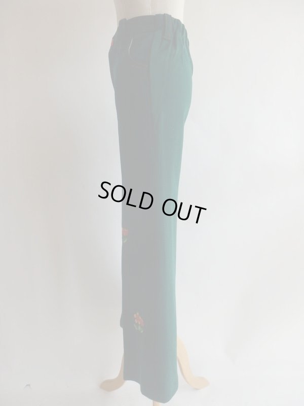 画像4: グリーン色お花刺繍入りレトロパンツ