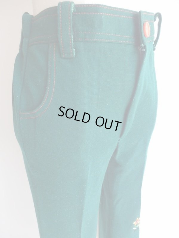 画像10: グリーン色お花刺繍入りレトロパンツ