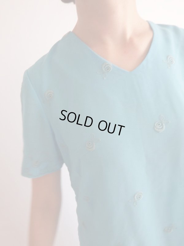 画像8: お仕立て品*お花刺繍のキレイな水色ワンピ【送料無料】