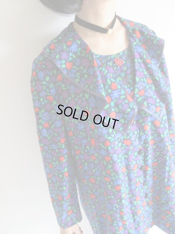 画像7: ビーズ刺繍入りのブルー系花柄ワンピ【送料無料】