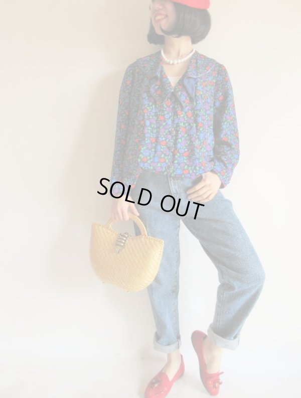 画像3: ビーズ刺繍入りのブルー系花柄ワンピ【送料無料】