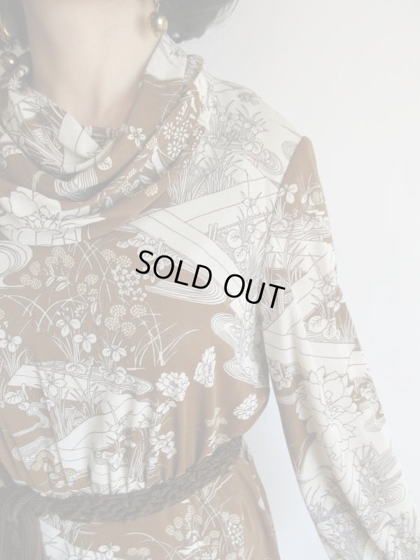 画像8: 未使用*和柄のブラウン系ワンピ*紐ベルト付【送料無料】