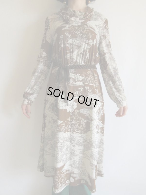 画像3: 未使用*和柄のブラウン系ワンピ*紐ベルト付【送料無料】