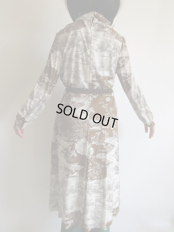 画像5: 未使用*和柄のブラウン系ワンピ*紐ベルト付【送料無料】