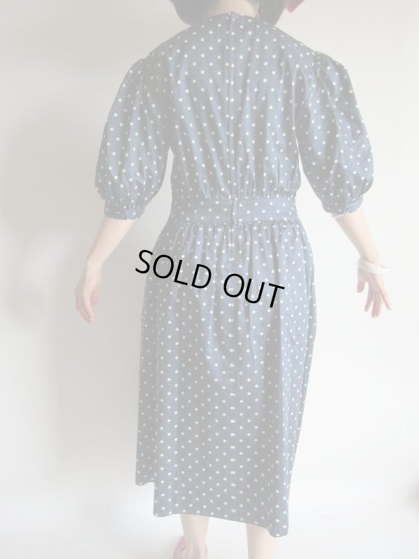 画像6: 上品ネイビーに水玉のパフスリーブワンピ【送料無料】