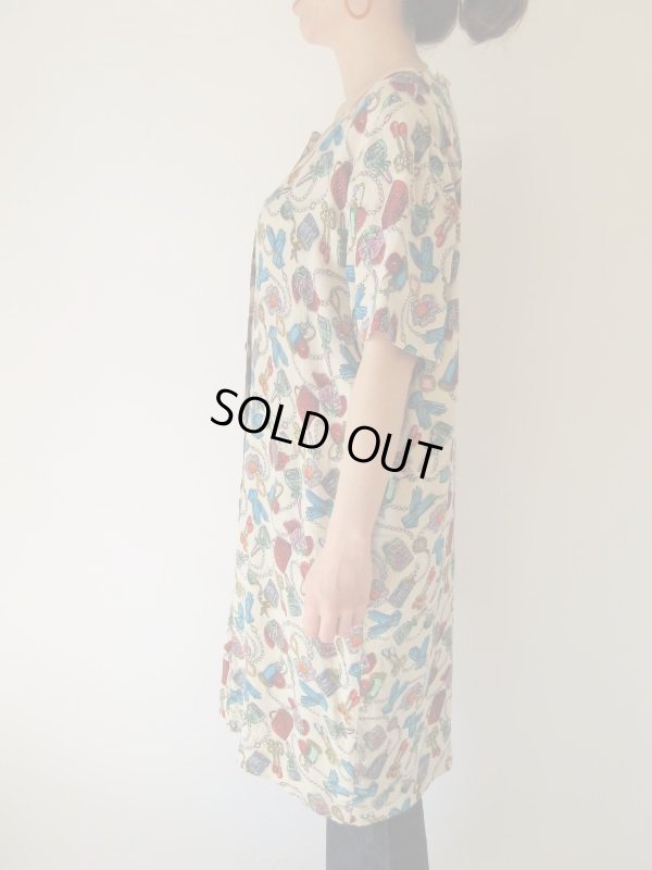 画像5: 【総入れ替え対象外商品】お仕立て品の１点モノ*レディーな小物柄のシルクワンピース