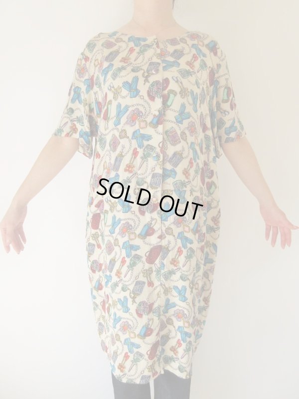 画像3: 【総入れ替え対象外商品】お仕立て品の１点モノ*レディーな小物柄のシルクワンピース