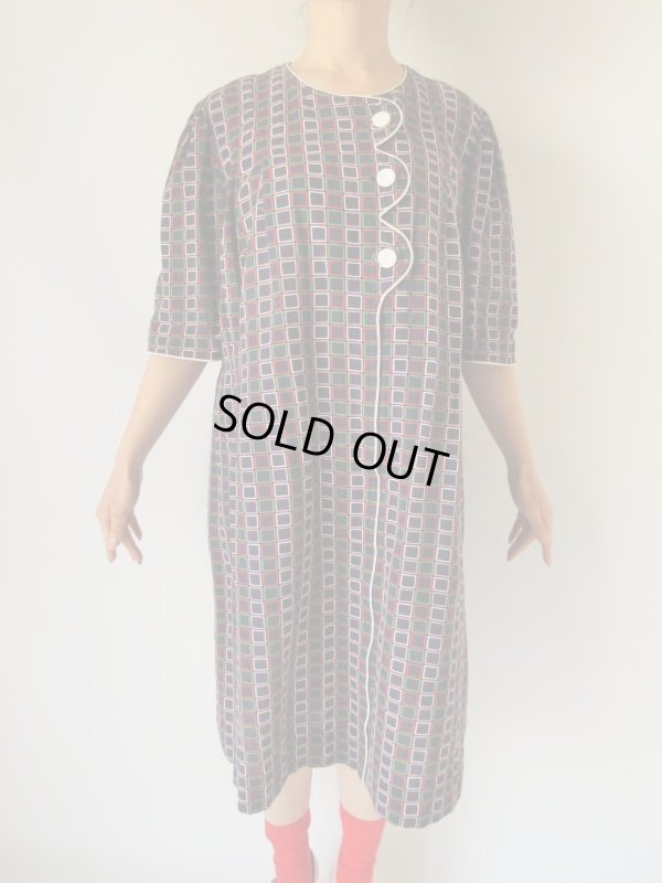 画像4: お仕立て品の1点モノ*スクエアー柄ゆったりワンピース
