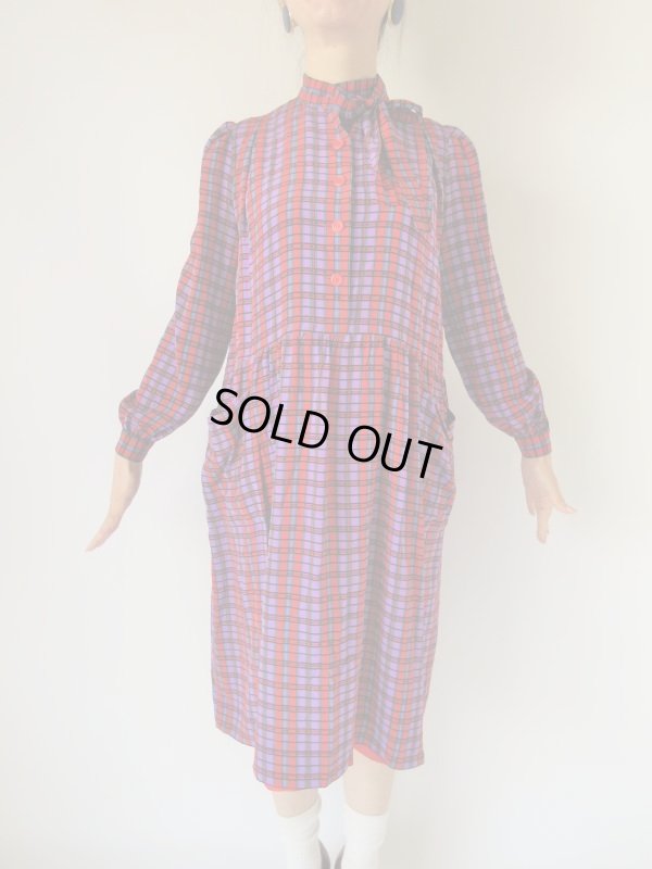 画像3: お仕立て品の１点モノ*格子柄ゆったりワンピース