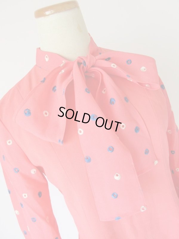 画像4: お仕立て品の1点モノ*水玉刺繍リボンタイワンピース