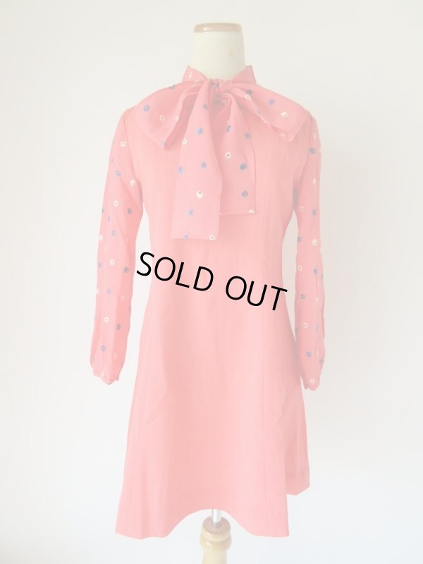 画像3: お仕立て品の1点モノ*水玉刺繍リボンタイワンピース