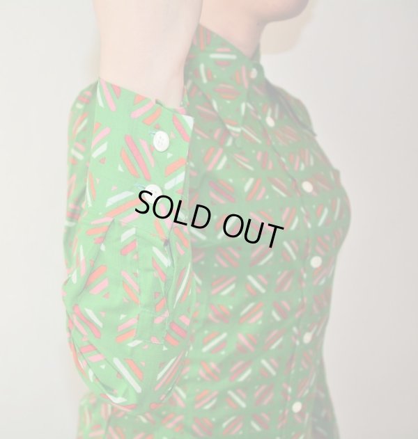 画像7: 未使用*鮮やかグリーンのスクエアー柄シャツ