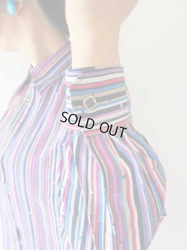 画像6: 【イヤリングと２点セット*】レトロ配色のストライプ柄シャツ