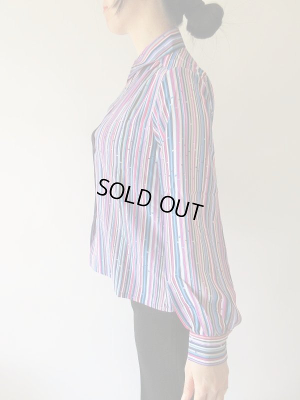 画像4: 【イヤリングと２点セット*】レトロ配色のストライプ柄シャツ