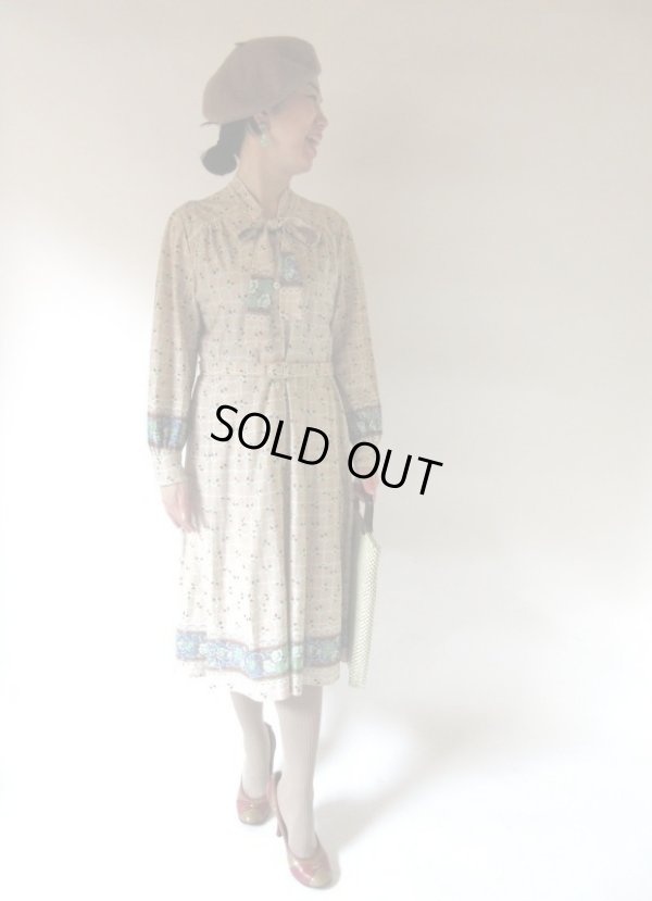 画像3: 【イヤリングと２点セット*】レトロフラワーのボウタイワンピース