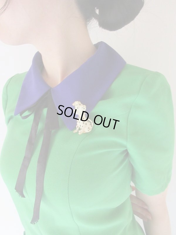 画像3: 【ブローチと２点セット*】レトロシルエットのバイカラーワンピース