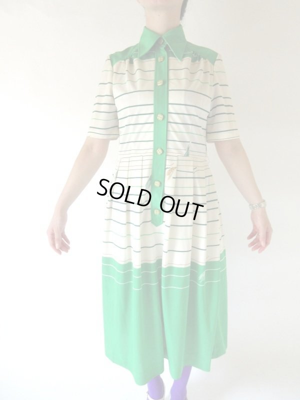 画像3: レトログリーンのボーダーワンピース