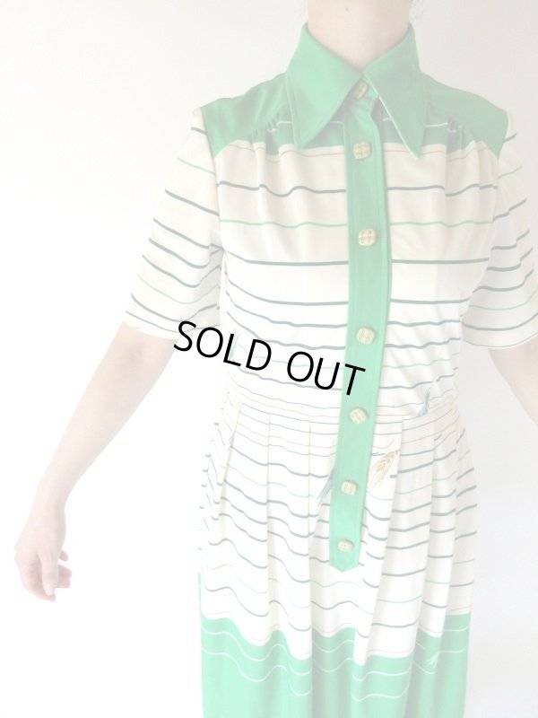 画像6: レトログリーンのボーダーワンピース