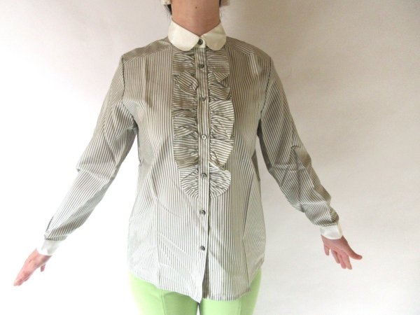 画像3: 【襟とお袖の切り替えがいいよね*】ストライプ柄フリルブラウス