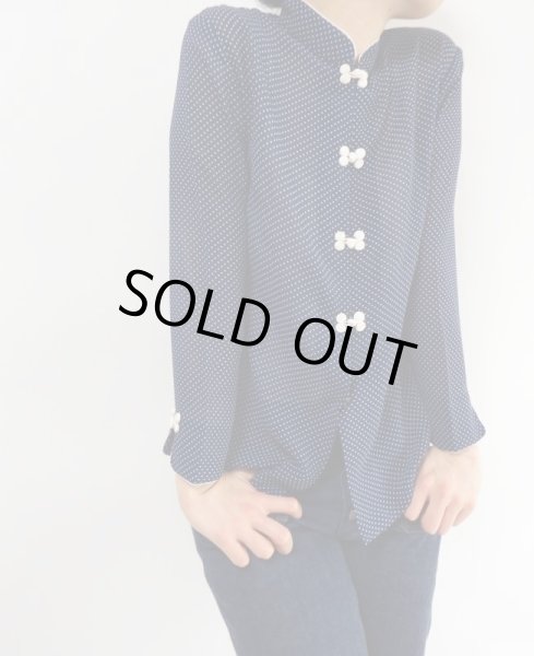 画像2: ★未使用*ドット柄のチャイナ服スタイルブラウス (2)