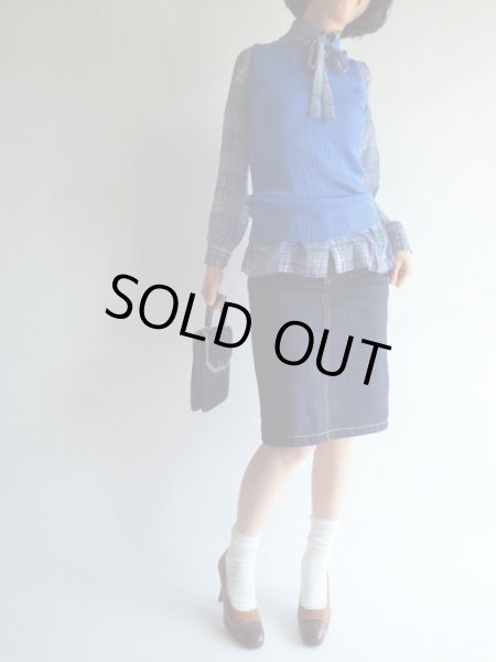 画像5: ★未使用*2wayレトロ格子ラインブラウス (5)