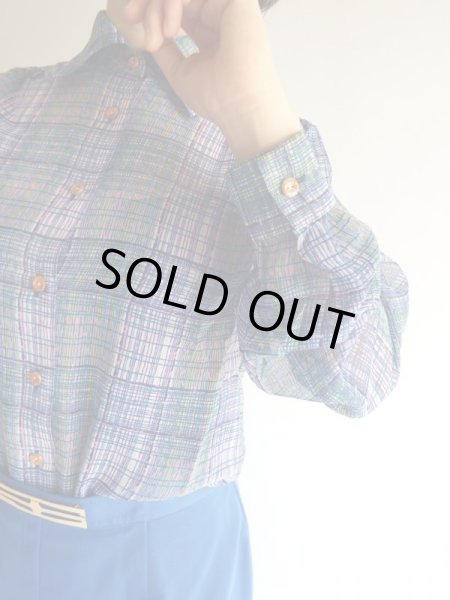 画像2: ★未使用*2wayレトロ格子ラインブラウス (2)