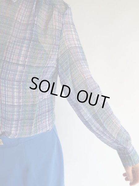画像3: ★未使用*2wayレトロ格子ラインブラウス (3)