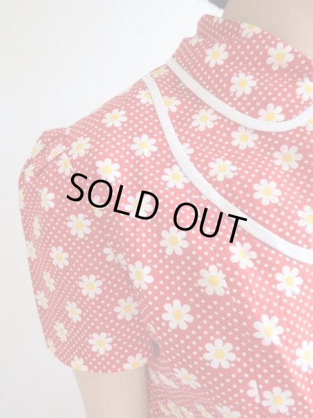 画像4: ★未使用*お仕立て品お花＆ドット柄ワンピR (4)