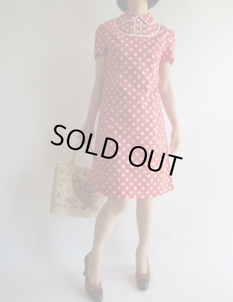画像2: ★未使用*お仕立て品お花＆ドット柄ワンピR (2)