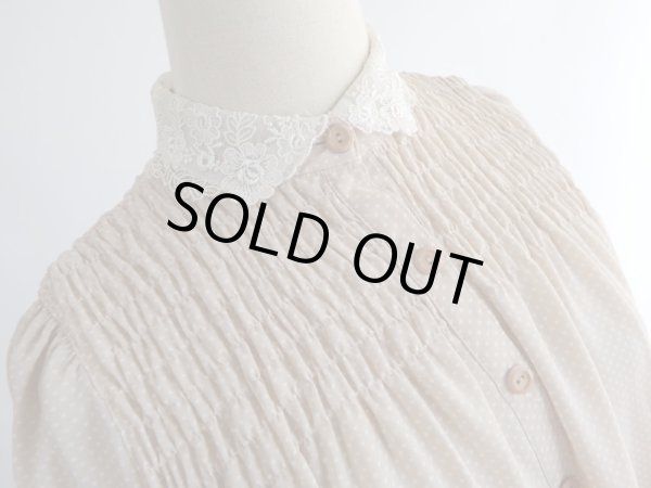 画像2: ミニドット柄のお花レース切り替えワンピ (2)