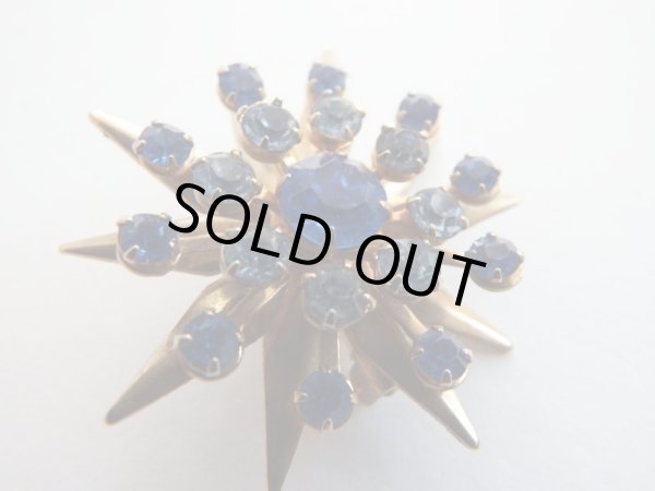 画像2: ブルーラインストーンのスターバーストブローチ (2)