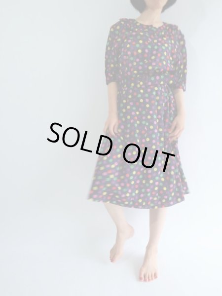 画像2: ★スイス製生地*カラフル水玉ワンピ (2)