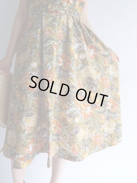 画像8: ★未使用*パイナップルや木の実、お花柄コットンワンピ (8)