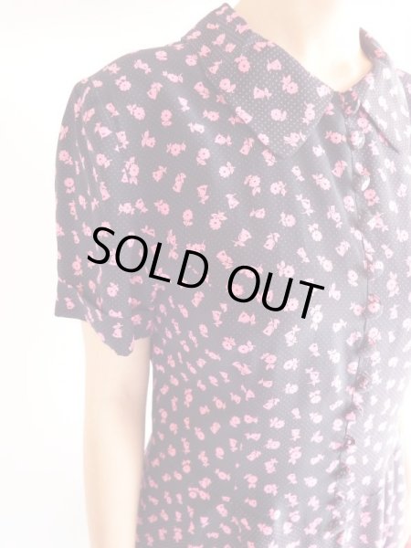 画像6: ★Italy製*紺地にドットと花柄のシルクワンピ (6)