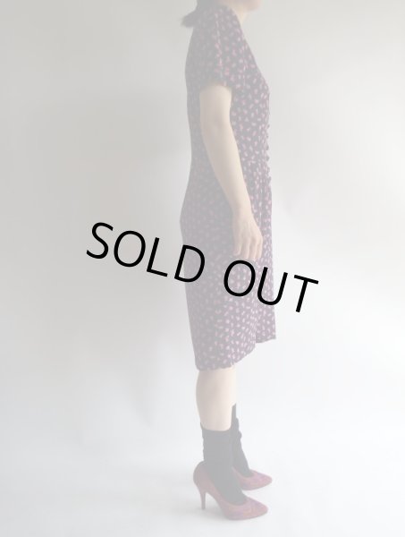 画像4: ★Italy製*紺地にドットと花柄のシルクワンピ (4)