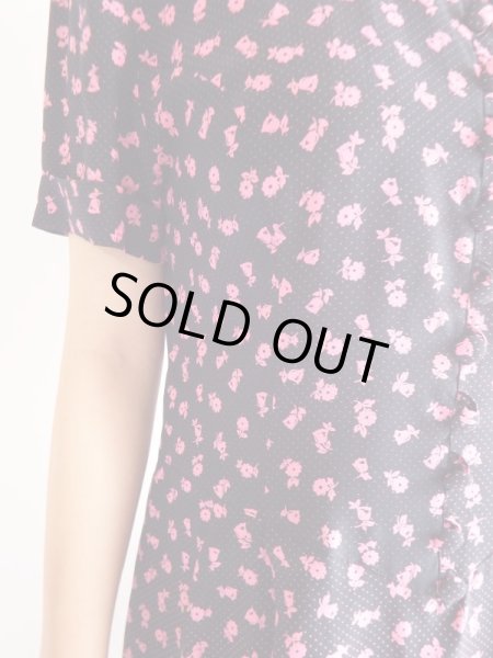 画像8: ★Italy製*紺地にドットと花柄のシルクワンピ (8)