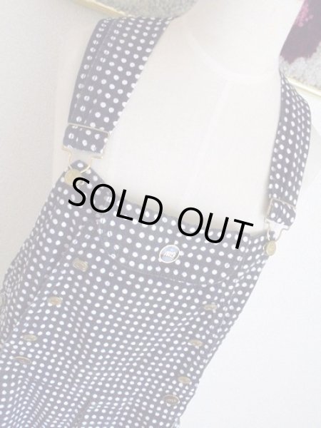 画像2: 濃紺×白水玉のレトロなサロペット (2)